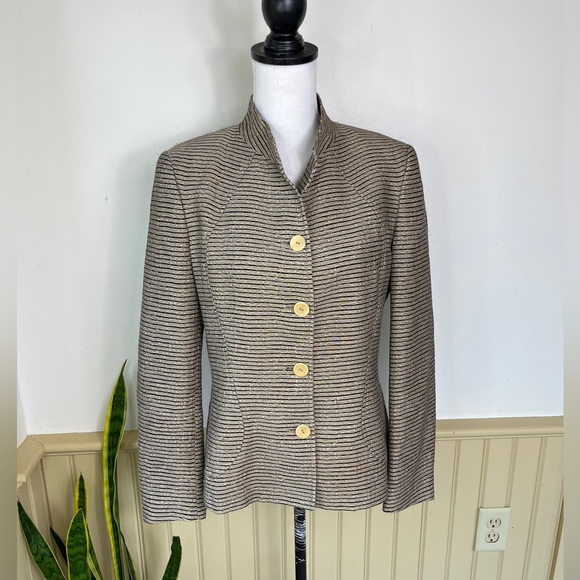 Zanella Italy Metallic Stripe Blazer 8 Dark Academia Heritage Luxe Jacket Office - Picture 1 of 10